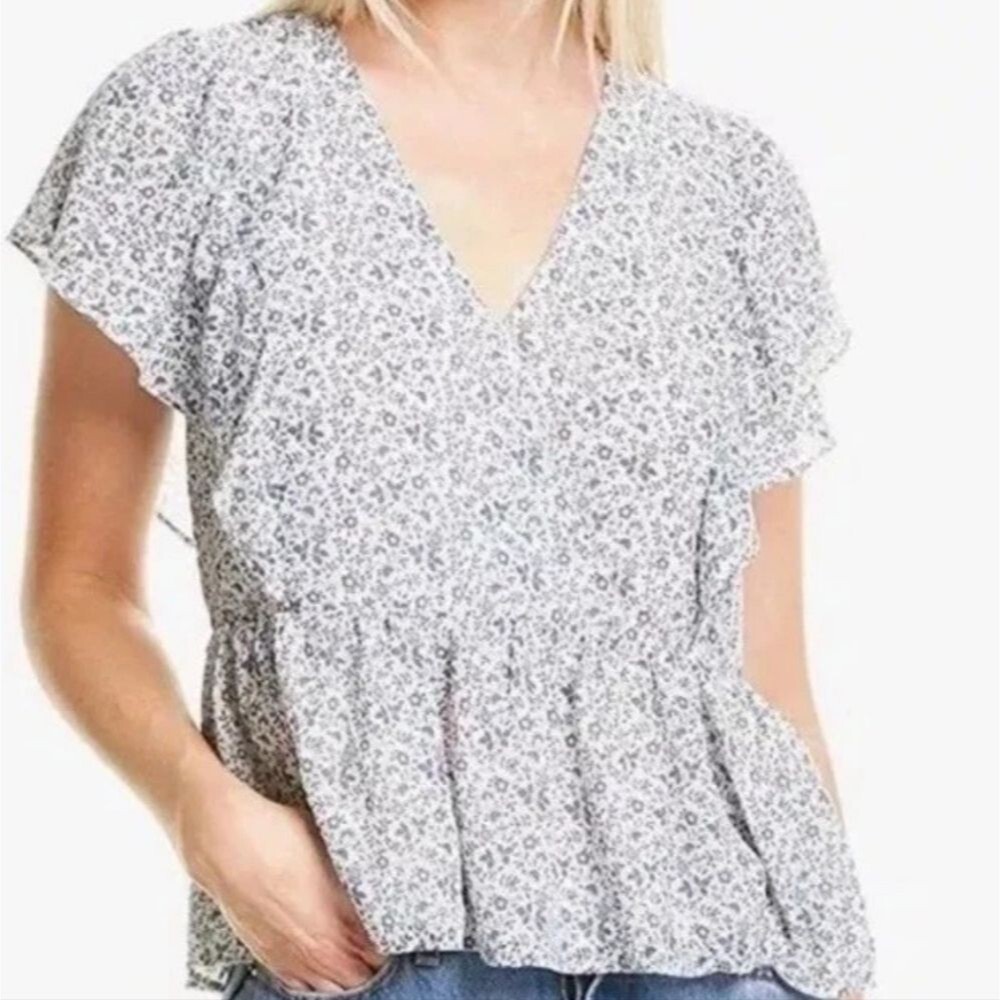 MADEWELL Georgette Flutter-sleeve Americana Floral Cottagecore Top Size Small